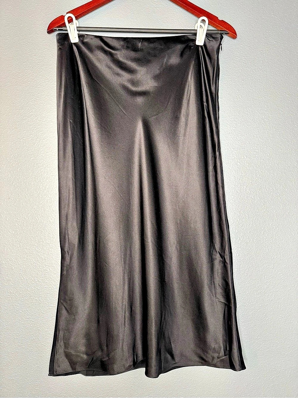 JOSEPH Frances 100% Silk Satin Midi Slip Skirt Womens FR 40 US 8 Black